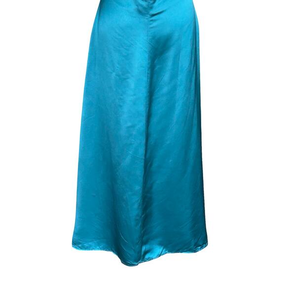 Jason Wu Teal Satin Midi Ruched Slip Dress Large Wedding Guest Event Cocktail - Picture 8 of 10